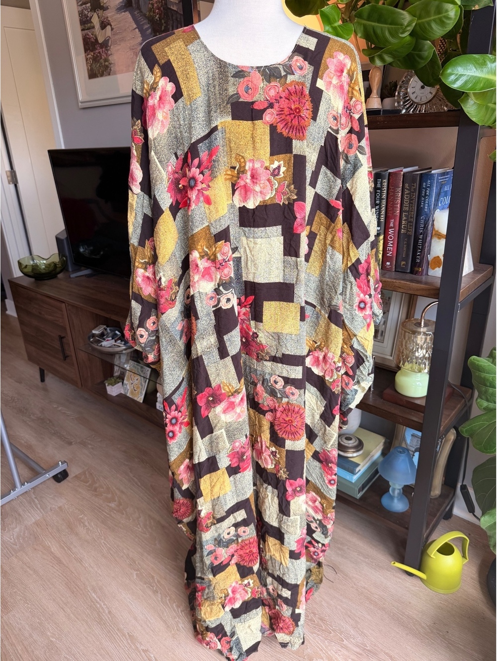 Floral and Geometric Pattern Maxi Dress Kaftan